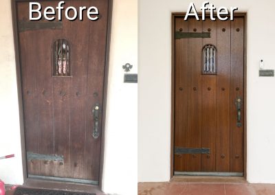 Solid wood front door in San Diego restored and refinished to original lustre